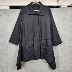 Heydari Medium Black Asymmetrical Sharkbite Hem Button Front Jacket USA